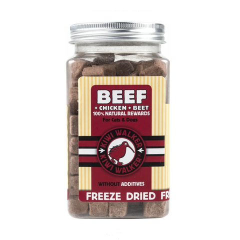 KIWI Walker liofilizuoti skanėstai - jautiena/vištiena/burokėliai, 90 g - VetExpress