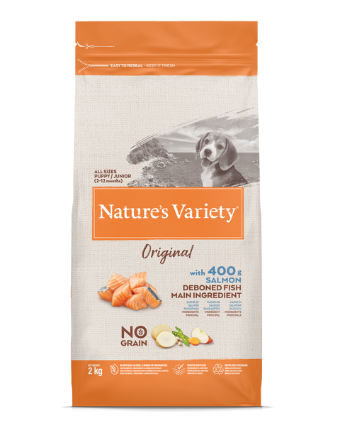 NATURE'S VARIETY ORIGINAL PUPPY-JUNIOR, sausas pašaras šuniukams su lašiša