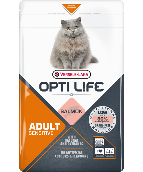 OPTI LIFE CAT SENSITIVE, sausas pašaras su lašiša katėms